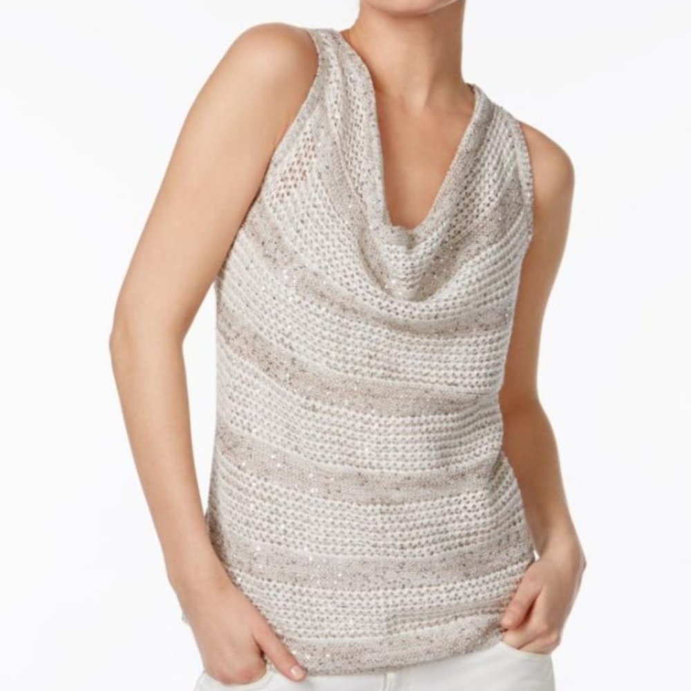 INC Women's Sequined Sheer Crocheted Sleeveless Scoop Neck Top Size: S